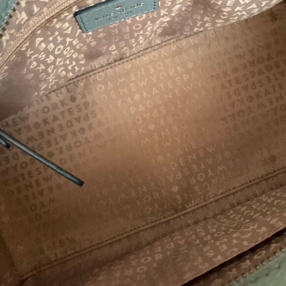 Kate Spade Medium Satchel Crossbody Bag Muted Teal Leather Preowned - Picture 7 of 11